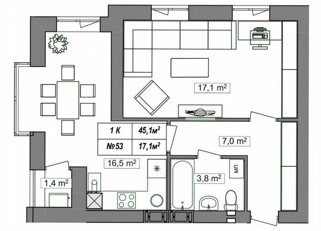 1-кімнатна 45.1 м² в ЖК Гудвіл від 24 250 грн/м², с. Хотів
