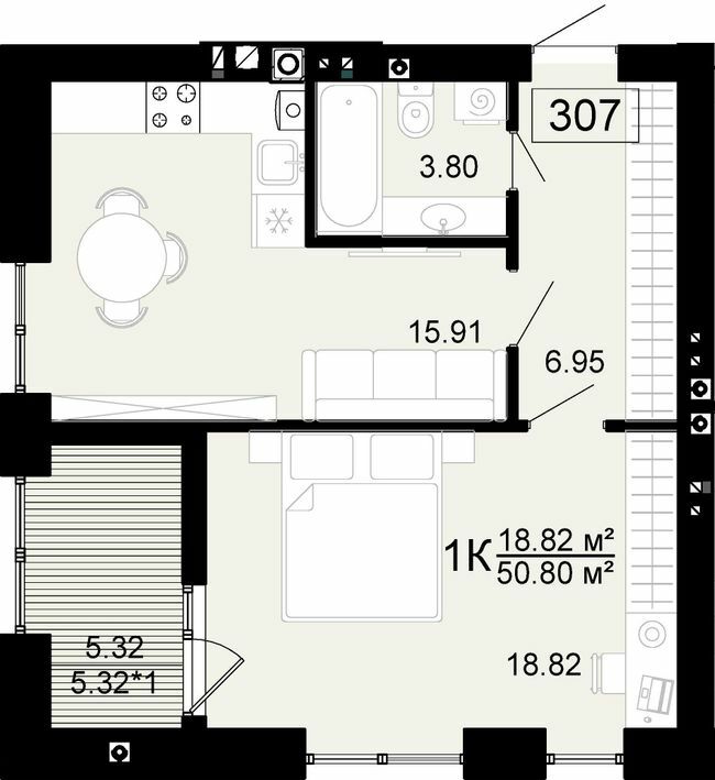1-кімнатна 50.8 м² в ЖК City Lake від 22 500 грн/м², с. Шевченкове