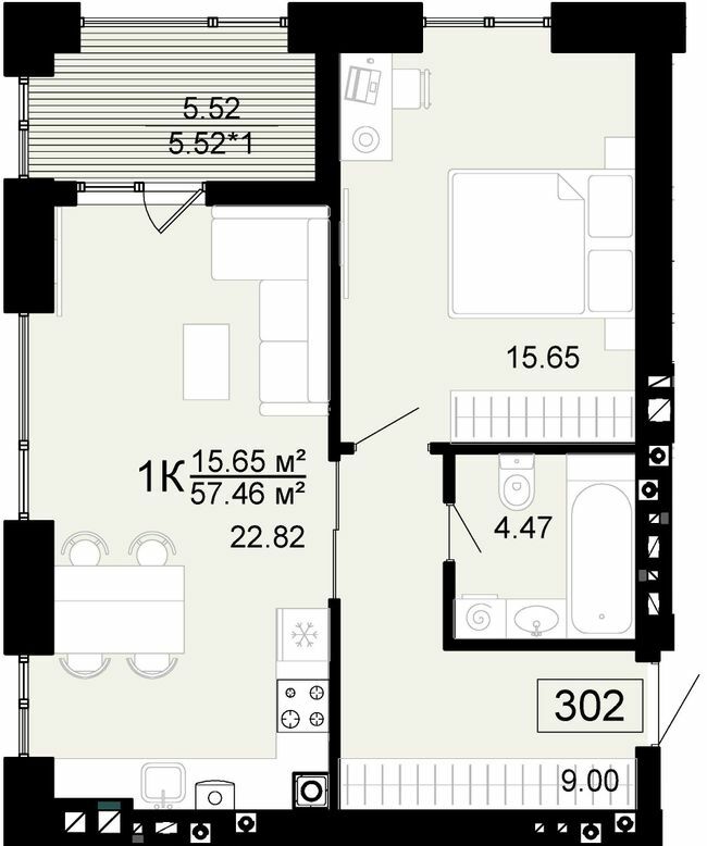 1-кімнатна 57.46 м² в ЖК City Lake від 22 500 грн/м², с. Шевченкове