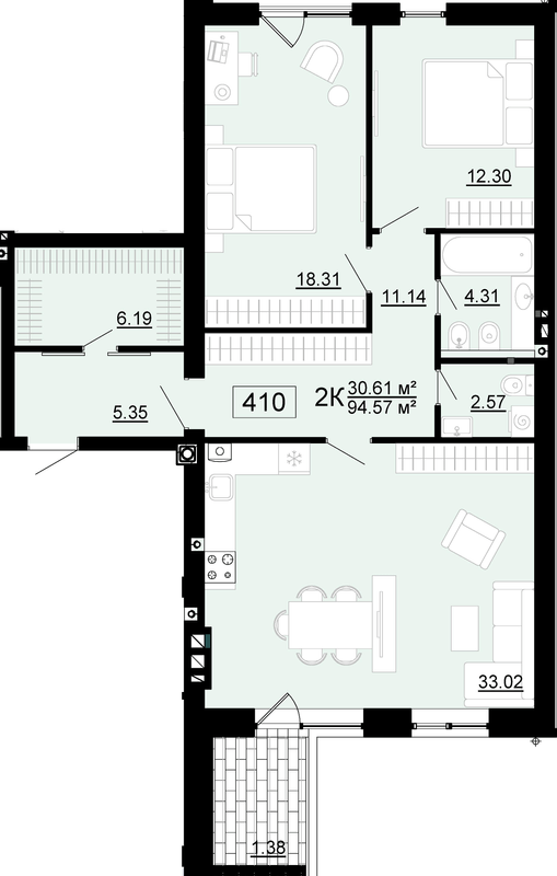 2-кімнатна 94.57 м² в ЖК City Lake від 17 500 грн/м², с. Шевченкове