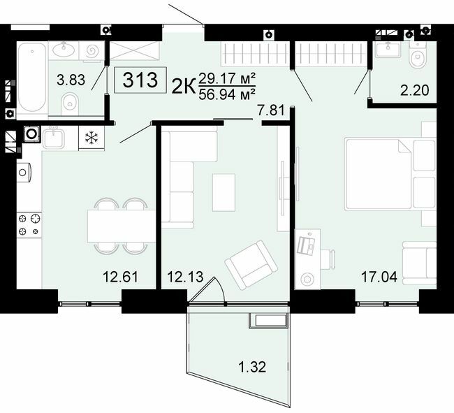 2-кімнатна 56.94 м² в ЖК City Lake від 17 500 грн/м², с. Шевченкове