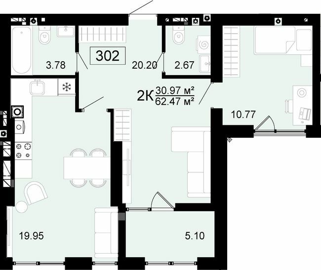 2-кімнатна 62.47 м² в ЖК City Lake від 17 500 грн/м², с. Шевченкове