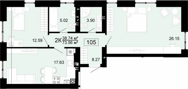 2-кімнатна 73.56 м² в ЖК City Lake від 17 500 грн/м², с. Шевченкове