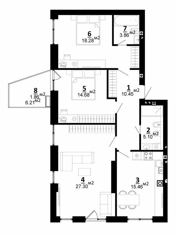 3-кімнатна 96.99 м² в ЖК City Lake від 19 500 грн/м², с. Шевченкове