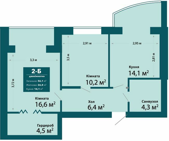 2-кімнатна 56.1 м² в ЖК Ібіс від 18 000 грн/м², м. Ірпінь