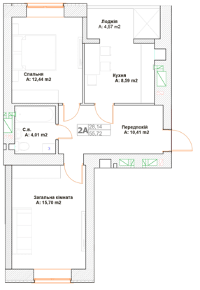 2-кімнатна 55.72 м² в ЖК Фортуна-2 від 20 750 грн/м², м. Ірпінь