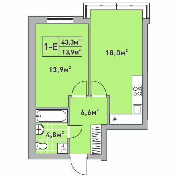 1-комнатная 43.3 м² в ЖК Центральный-2 от 32 050 грн/м², г. Ирпень