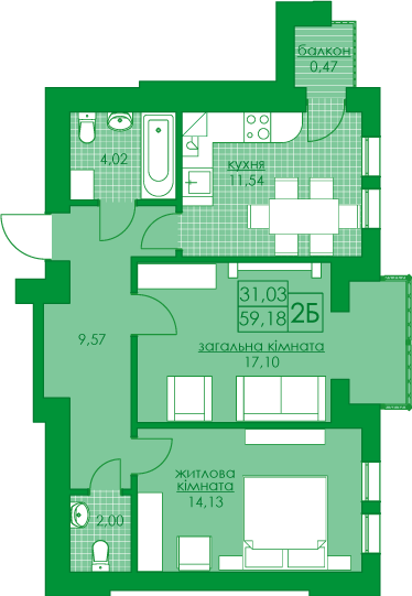 2-кімнатна 59.18 м² в ЖК Київський від 17 800 грн/м², м. Буча