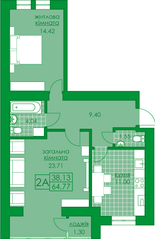 2-кімнатна 64.77 м² в ЖК Київський від 16 300 грн/м², м. Буча