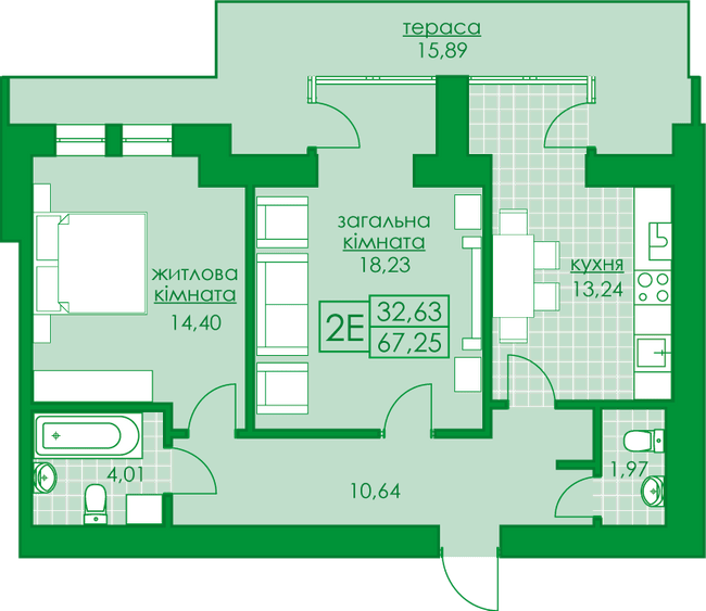 2-кімнатна 67.25 м² в ЖК Київський від 16 300 грн/м², м. Буча