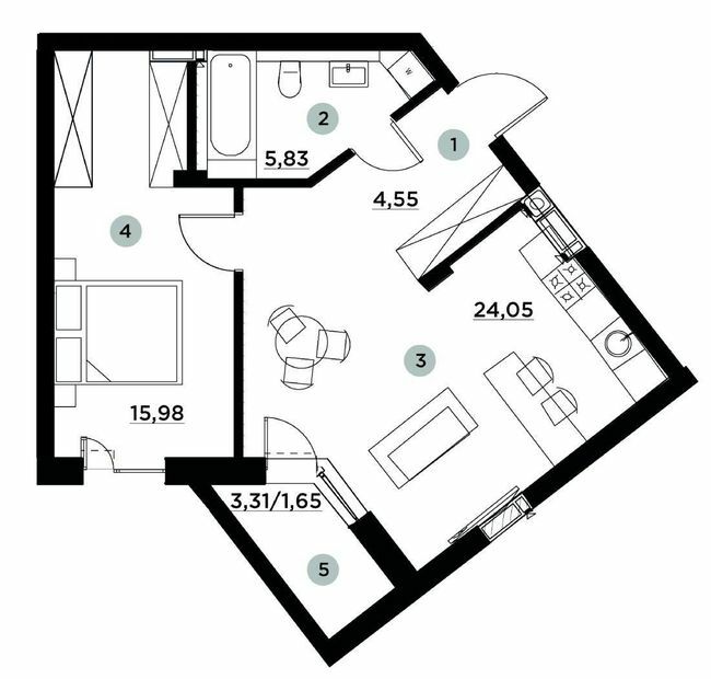 1-кімнатна 52.06 м² в ЖК PARKTOWN від 18 500 грн/м², смт Гостомель