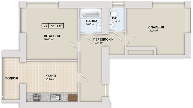 2-кімнатна 72.31 м² в ЖК Містечко Козацьке від 13 800 грн/м², Івано-Франківськ