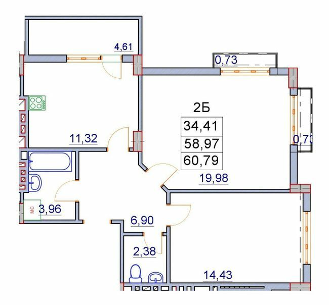 2-комнатная 60.79 м² в ЖК Вишневий от 12 000 грн/м², Ивано-Франковск