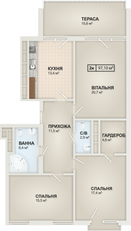 3-комнатная 97.1 м² в ЖК HydroPark DeLuxe от 23 500 грн/м², Ивано-Франковск