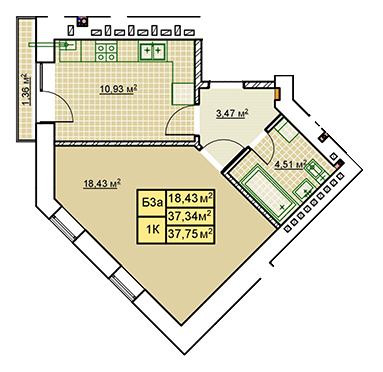1-комнатная 37.75 м² в ЖК Millennium от 12 100 грн/м², Ивано-Франковск