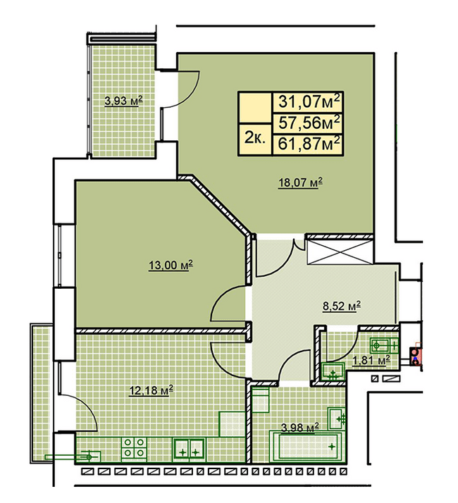 2-комнатная 61.87 м² в ЖК Millennium от 12 100 грн/м², Ивано-Франковск