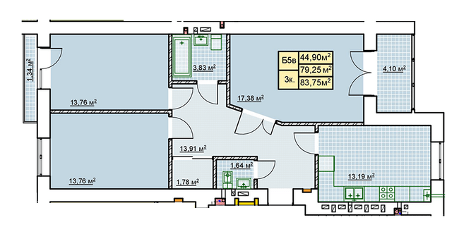 3-комнатная 83.75 м² в ЖК Millennium от 12 400 грн/м², Ивано-Франковск