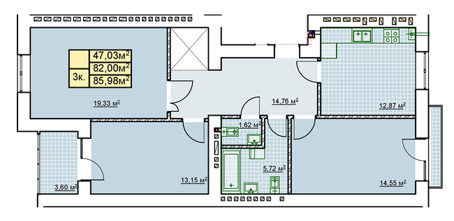 3-комнатная 85.98 м² в ЖК Millennium от 12 400 грн/м², Ивано-Франковск
