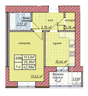 1-комнатная 42.9 м² в ЖК Millennium от 12 600 грн/м², Ивано-Франковск