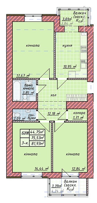 3-комнатная 81.93 м² в ЖК Millennium от 12 800 грн/м², Ивано-Франковск