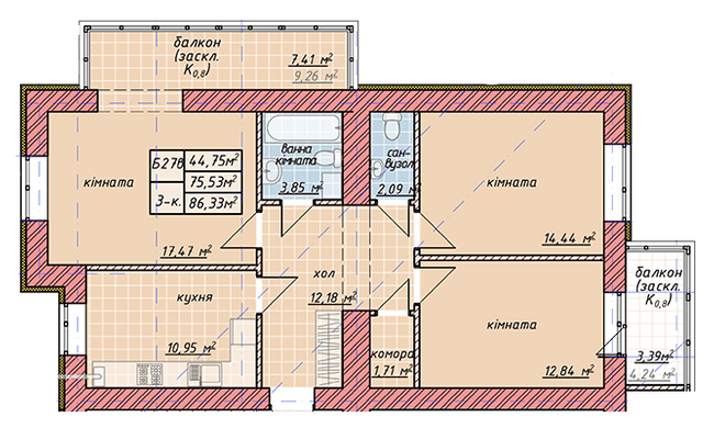 3-комнатная 86.33 м² в ЖК Millennium от 13 800 грн/м², Ивано-Франковск