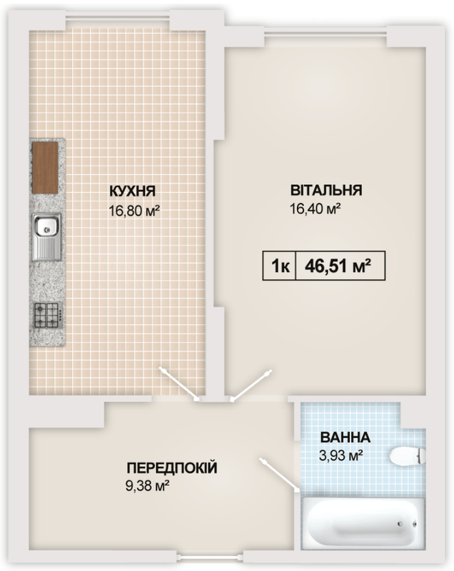 1-комнатная 46.51 м² в ЖК Sonata от 16 300 грн/м², Ивано-Франковск