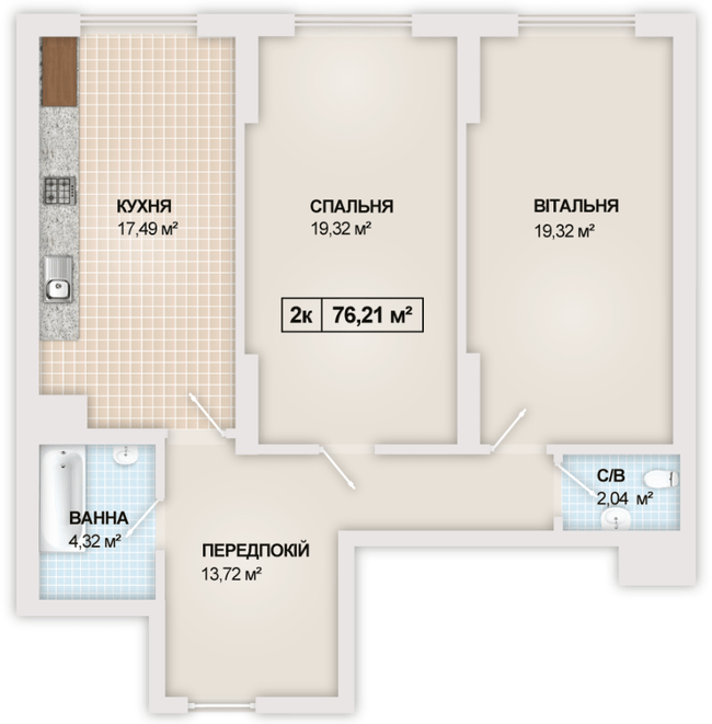 2-комнатная 76.21 м² в ЖК Sonata от 16 300 грн/м², Ивано-Франковск