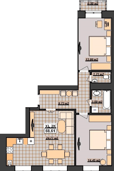 2-кімнатна 68.61 м² в ЖК Гетьманський від 14 200 грн/м², Івано-Франківськ