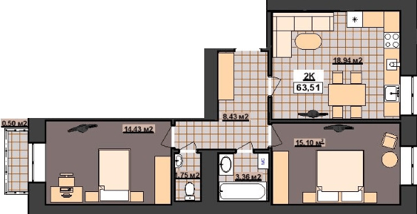2-кімнатна 63.51 м² в ЖК Гетьманський від 14 200 грн/м², Івано-Франківськ