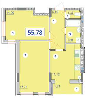 2-кімнатна 55.78 м² в ЖК Квартал Галичанка від 18 950 грн/м², Івано-Франківськ