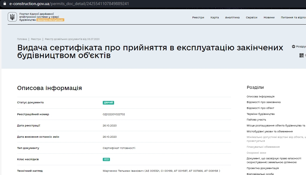 Сертифікат про готовність Дом, ЖК Arcadia Sky