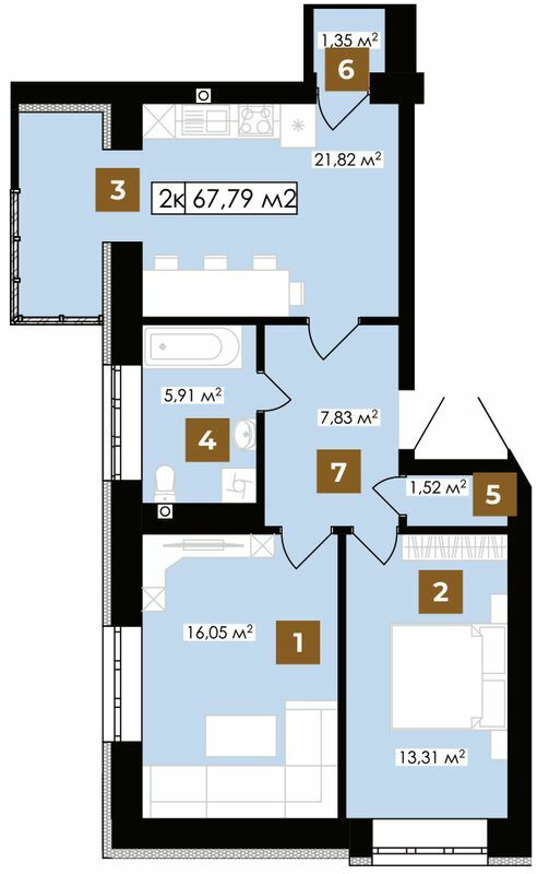 2-комнатная 67.79 м² в ЖК Элитный от 14 700 грн/м², Ивано-Франковск