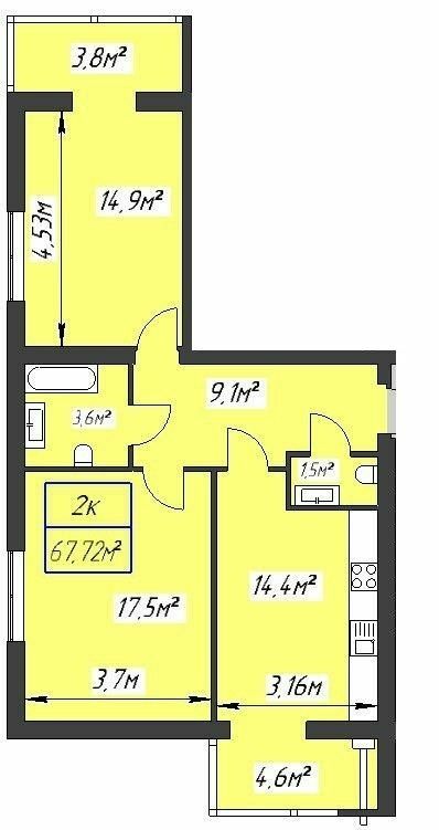 2-кімнатна 67.72 м² в ЖК Паркове містечко від 15 100 грн/м², Івано-Франківськ