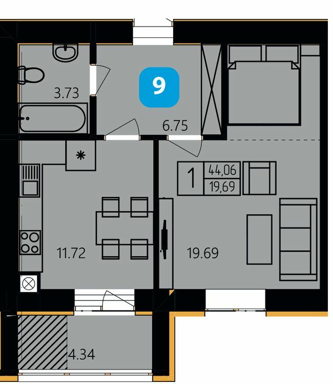 1-кімнатна 44.06 м² в ЖК River Park від 19 000 грн/м², Хмельницький