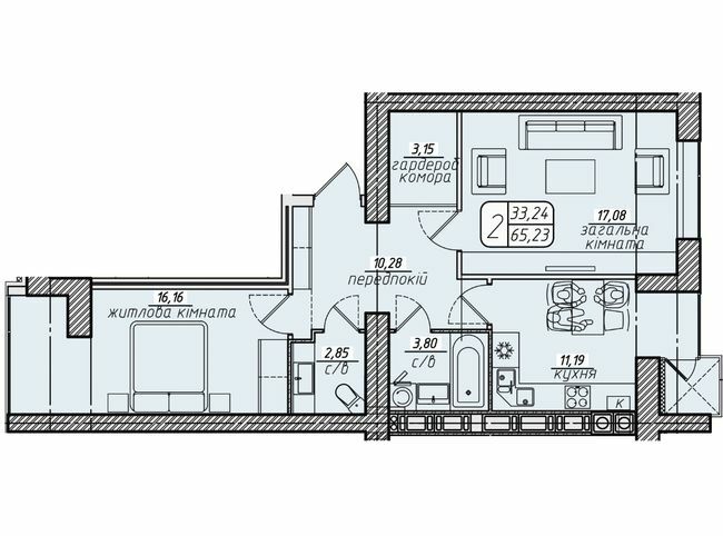 2-кімнатна 65.23 м² в ЖК Західний від 16 500 грн/м², Вінниця