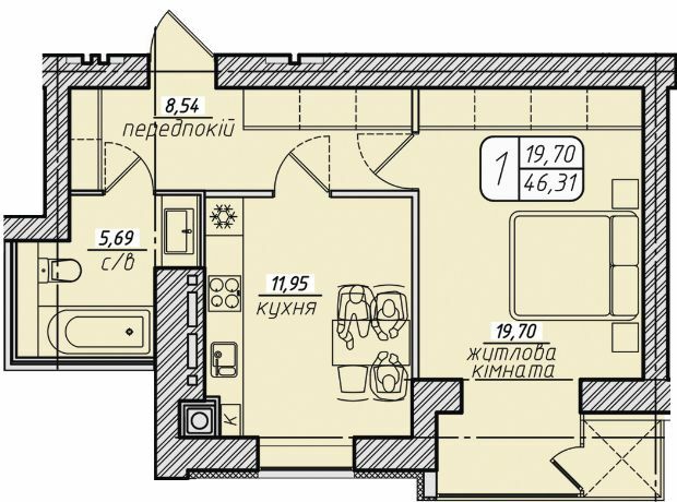 1-кімнатна 46.31 м² в ЖК Західний від 17 000 грн/м², Вінниця