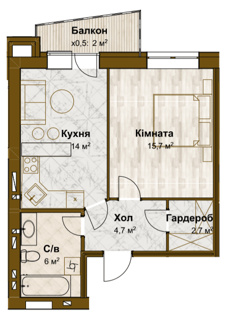 1-комнатная 45.1 м² в ЖК Традиция от 15 100 грн/м², с. Змиенец