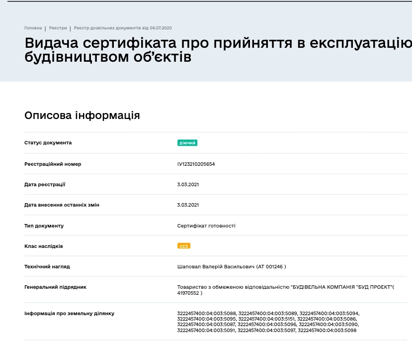 Сертификат о готовности Дом 2, ЖК Садочок