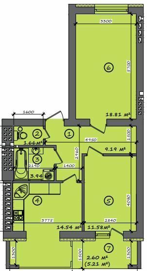 2-комнатная 62.32 м² в ЖК Итальянский от 18 000 грн/м², с. Тарасово