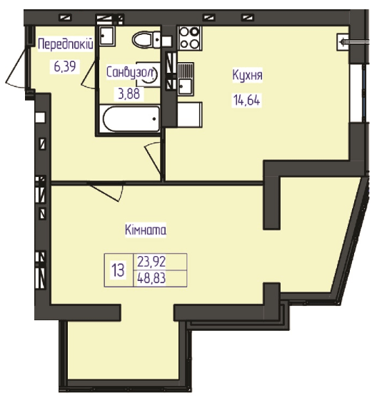 1-комнатная 48.83 м² в ЖК Польский бульвар от 14 500 грн/м², Житомир