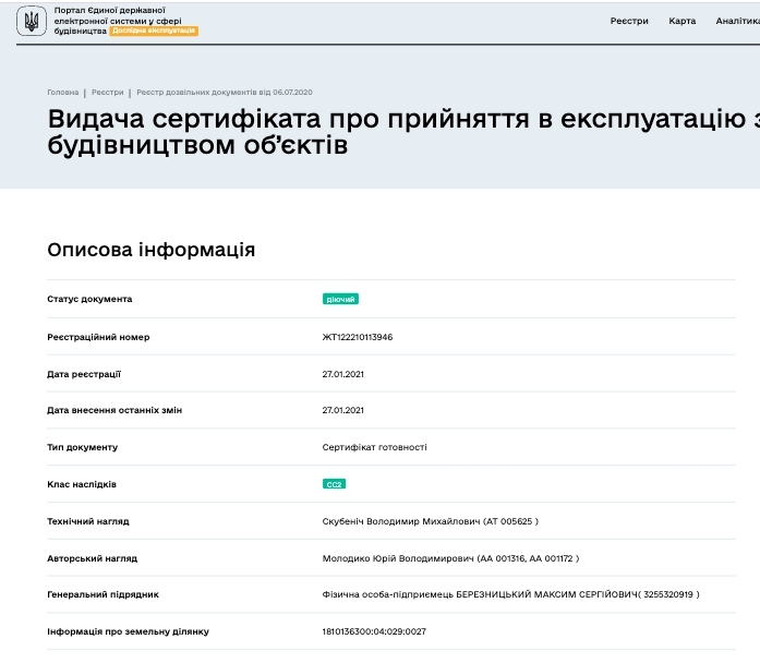 Сертификат о готовности Жилой комплекс, ЖК Вильский