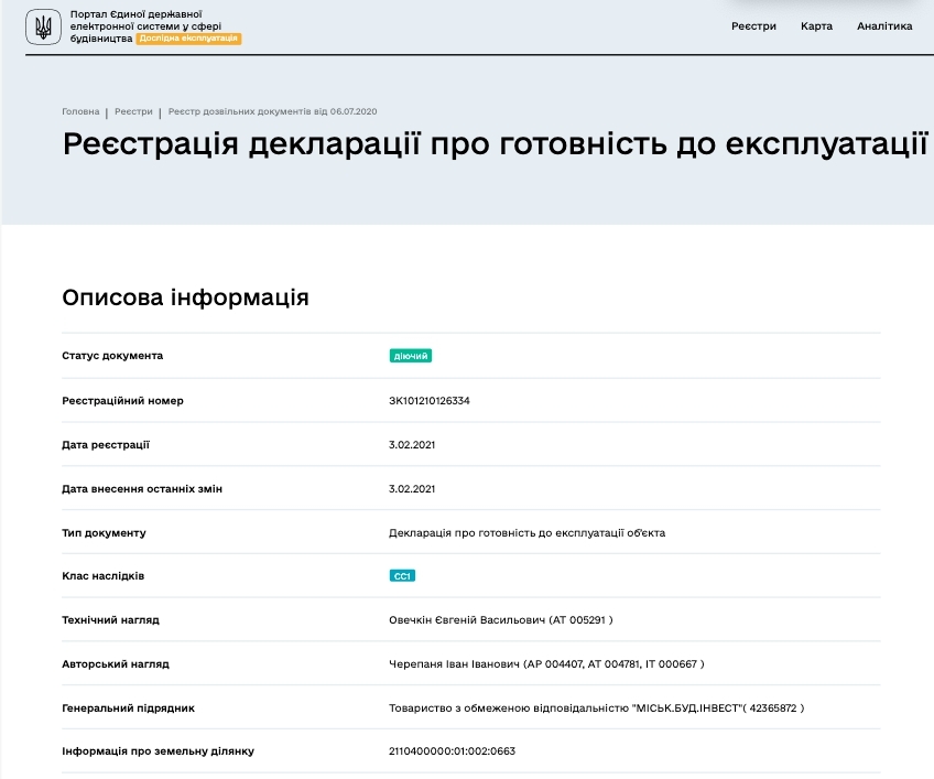 Сертифікат про готовність Жилой комплекс, ЖК Сучасний