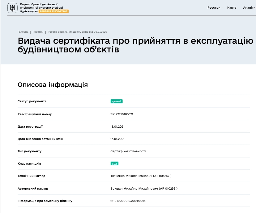 Сертифікат про готовність Секция 4, ЖК Dream City