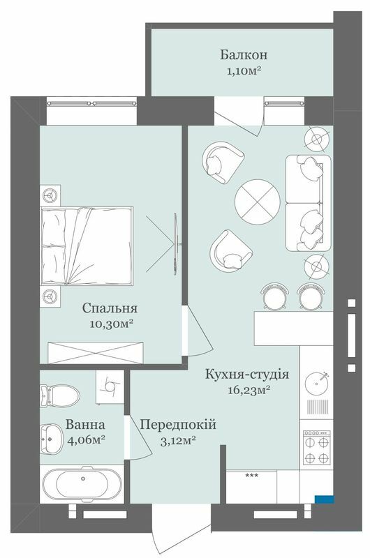 1-комнатная 34.81 м² в ЖК West Towers от 21 100 грн/м², Ужгород