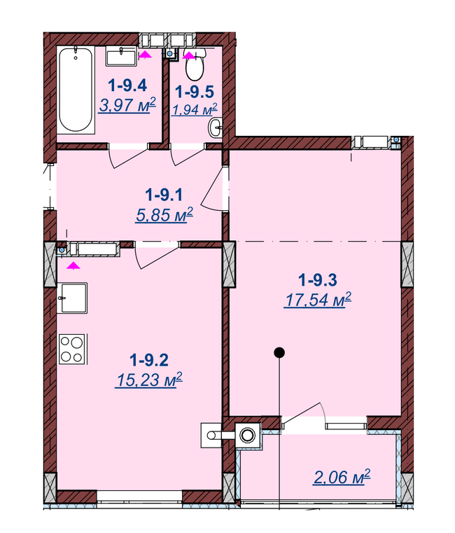 1-кімнатна 46.6 м² в ЖК Щасливий від 14 400 грн/м², Ужгород