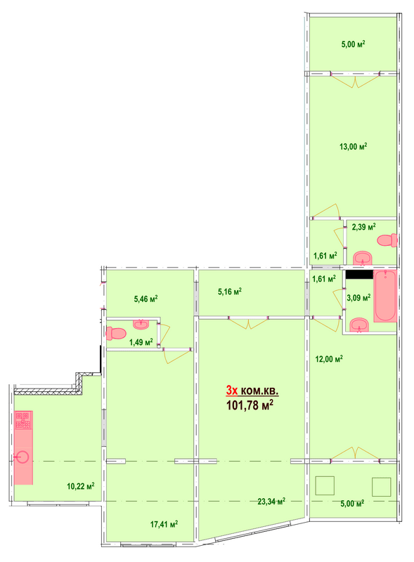 3-кімнатна 101.78 м² в ЖК Козак Сіті від забудовника, Запоріжжя