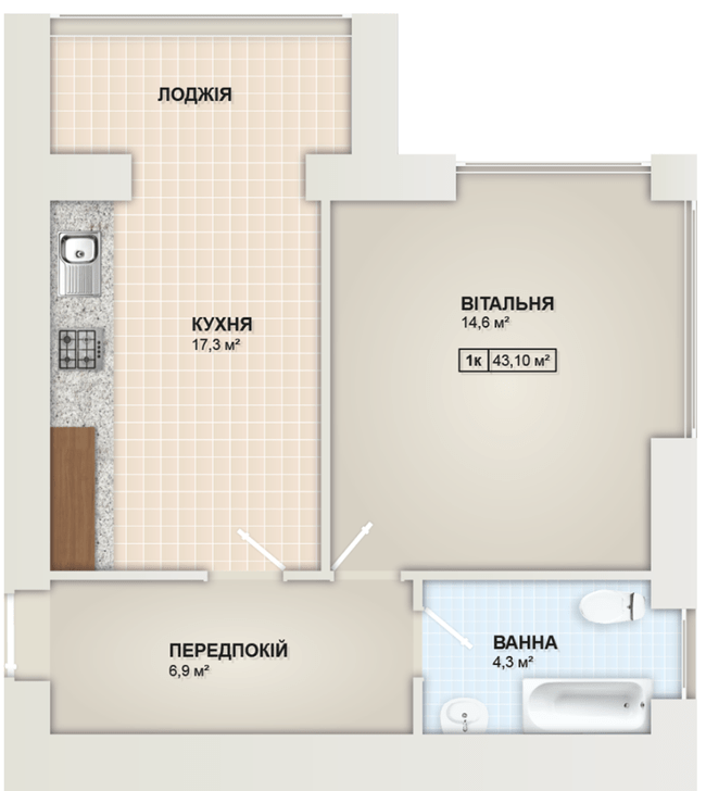 1-комнатная 43.1 м² в ЖК Містечко Козацьке от 13 800 грн/м², Ивано-Франковск