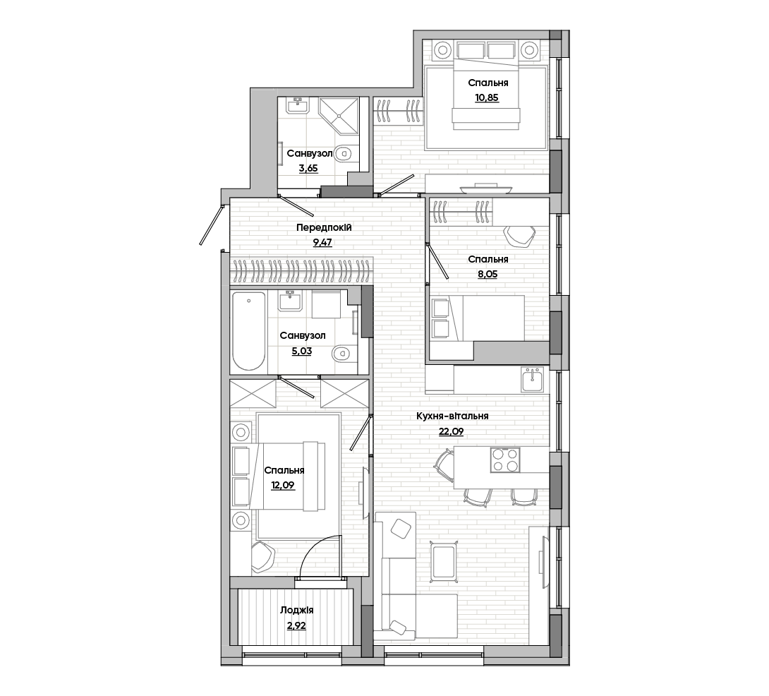 3-комнатная 74.15 м² в ЖК Lucky Land от 36 904 грн/м², Киев