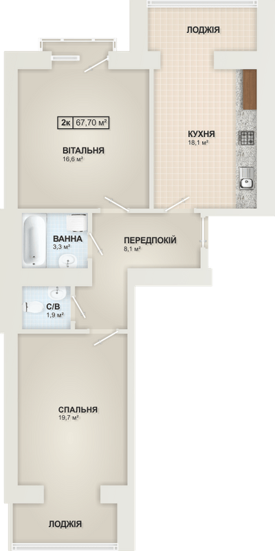 2-кімнатна 67.7 м² в ЖК Містечко Козацьке від 13 800 грн/м², Івано-Франківськ