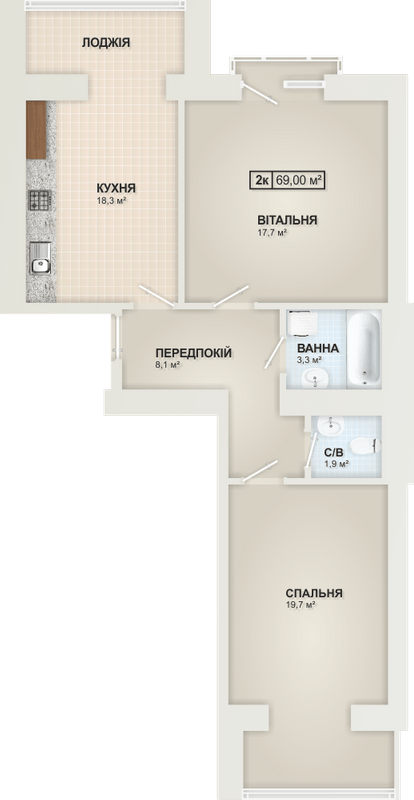 2-кімнатна 69 м² в ЖК Містечко Козацьке від 13 800 грн/м², Івано-Франківськ